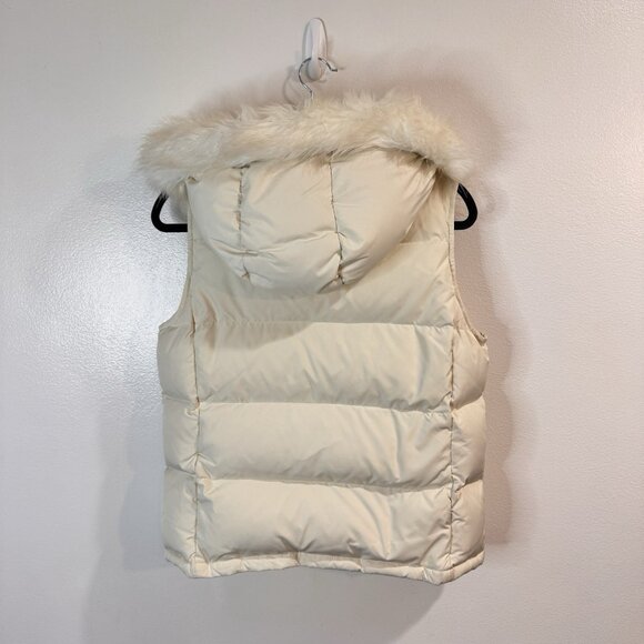 Vintage Y2K Gap Vest Womens M Puffer Down Quilted Faux Fur Hood Zip Snap - Picture 5 of 11